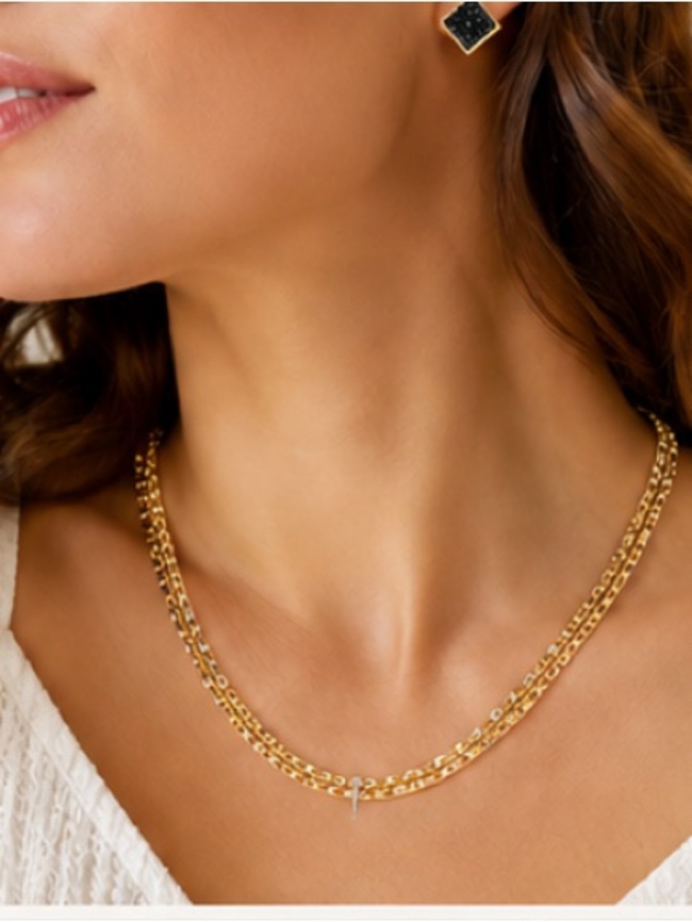 NWT - Violet Harper Gold Tone Layered Chain Necklace & Black Earring Set